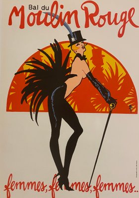Original Vintage Bal du Moulin Rouge Femmes Offset Lithograph