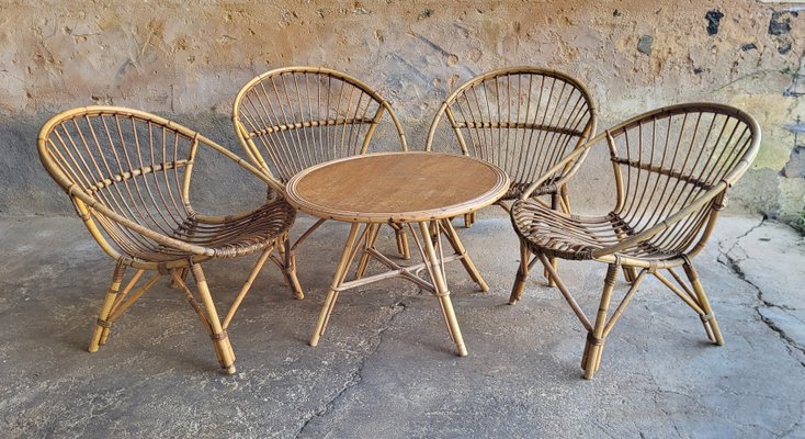 Retro Rattan Effect Chair Rattan Living Room Set, 1960s, Set Of