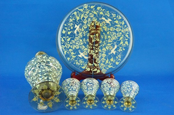 Antique Murano Glass Service by Antonio Salviati, Set of 6 for