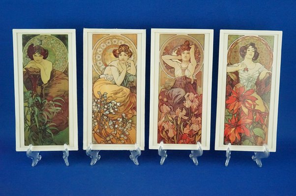 Alfons Maria Alphonse Mucha, 1920s, Glass & Paper, Set of 4