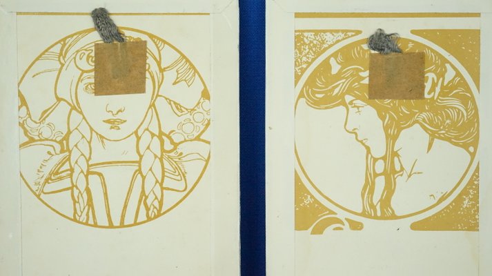 Alfons Maria Alphonse Mucha, 1920s, Glass & Paper, Set of 4