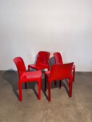 Vintage Red Selene Model Chairs by Vico Magistretti for