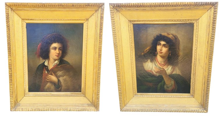 Vincenzo Caprile, Portrait of a Neapolitan Couple, 1800s, Paint