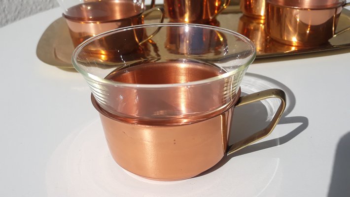 Tea Glasses & Tray in Copper, Brass & Jena Glass from Schott