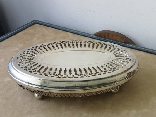 Grand PLAT Ovale 375 x 285 mm Métal Argenté Ajouré PANIERE 2