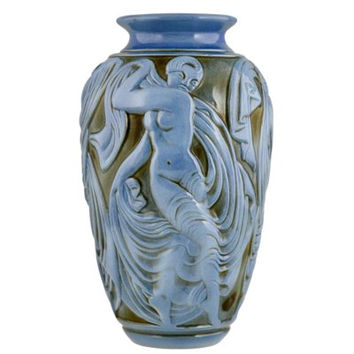 Art Deco Blue Ceramic Vase with Dancers by Georges Condé for