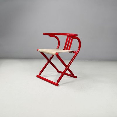 Postmoderner Italienischer Klappstuhl aus Rotem Holz & Beigefarbenem Stoff, 1980er bei Pamono kaufen