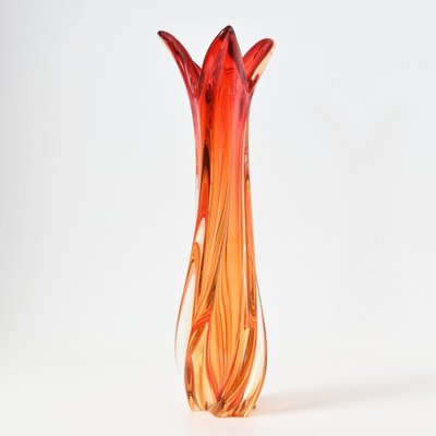 Vintage Italian Orange and Red Murano Glass Vase, 1960s for sale