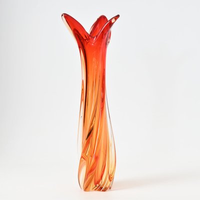 Vintage Italian Orange and Red Murano Glass Vase, 1960s for sale at Pamono