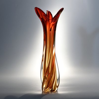 Vintage Italian Orange and Red Murano Glass Vase, 1960s for sale at Pamono