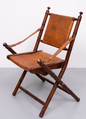 Campaign Cognac Leather Officers Folding Chair, 1950s for