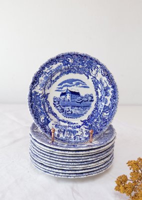 Swedish Dessert Plates Castles in Blue from Rörstrand, Set of 12