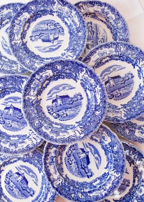 Swedish Dessert Plates Castles in Blue from Rörstrand, Set of 12 for sale at Pamono