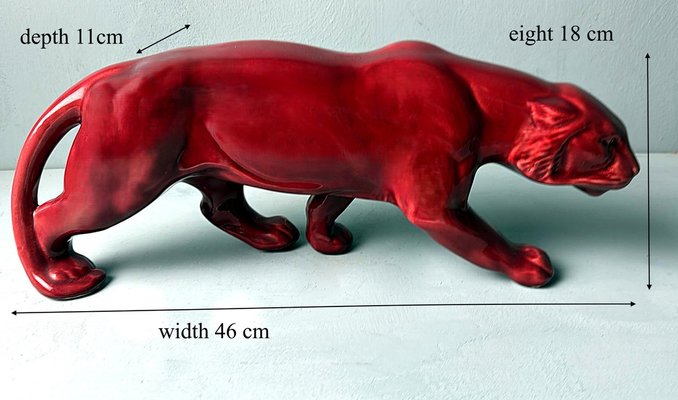 ホルミー テラミーシーツ レッド Art Deco Fremch Saint-Clément Panther in Glazed Red Ceramic, 1930s