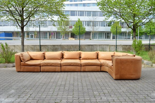 Modulares Vintage Ledersofa Set in Cognac von Rolf Benz, 1970er, 6er Set bei Pamono kaufen