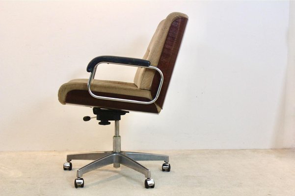Italian Swivel Desk Chair in Teak and Corduroy, 1960s for sale at