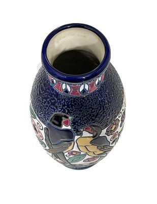 Art Deco Enamel Vase with Birds by Amphora Czecho-Slovakia, 1920