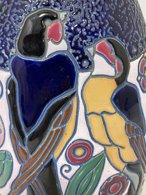 Art Deco Enamel Vase with Birds by Amphora Czecho-Slovakia, 1920