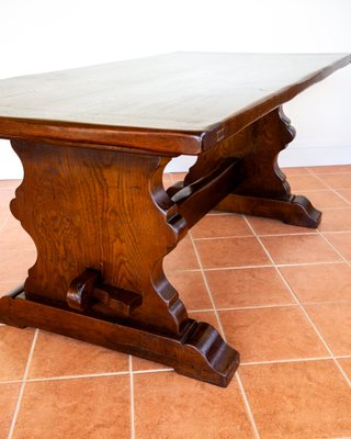 Oak Refectory Trestle Dining Table, 1890s for sale at Pamono