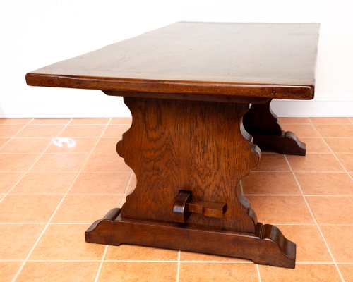 Oak Refectory Trestle Dining Table, 1890s for sale at Pamono