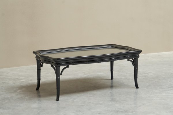 Couchtisch aus Schwarz lackiertem Holz & Glas in Bambus-Optik, 1960er bei  Pamono kaufen