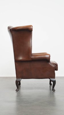 English Queen Ann Period Leather Upholstered Wing Chair English Queen Ann Period Leather Upholstered Wing Chair