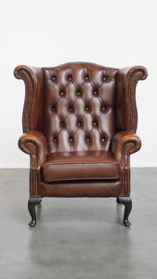 English Queen Ann Period Leather Upholstered Wing Chair English Queen Ann Period Leather Upholstered Wing Chair