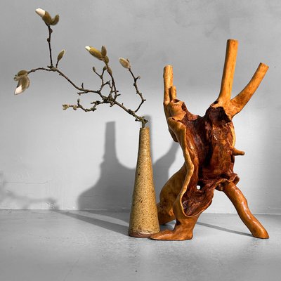Japanese Wabi-Sabi Ikebana Tsuge Burl Wood Sculpture, 1920s for