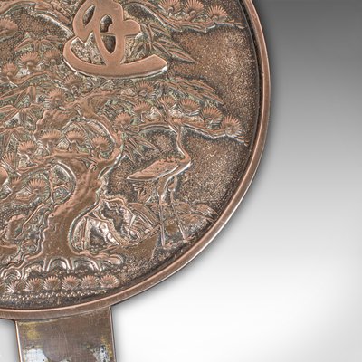 Vintage Japanese Art Deco Kagami Hand Mirror in Polished Bronze