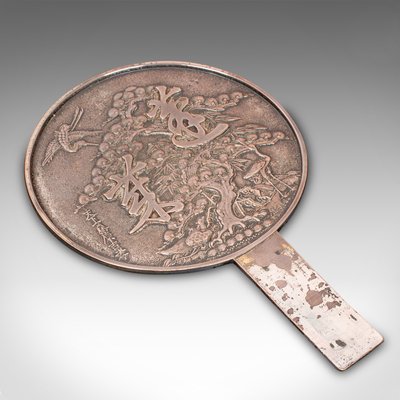 アール·デコの手鏡、美術品 Vintage Japanese Art Deco Kagami Hand Mirror in Polished Bronze