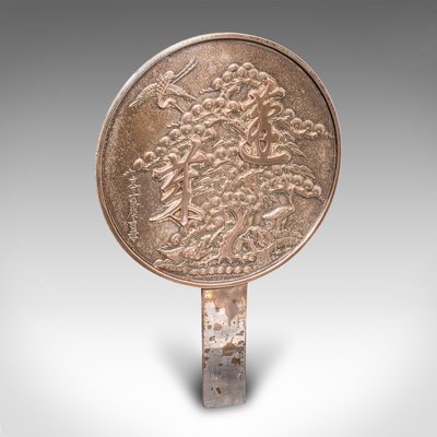 Vintage Japanese Art Deco Kagami Hand Mirror in Polished Bronze
