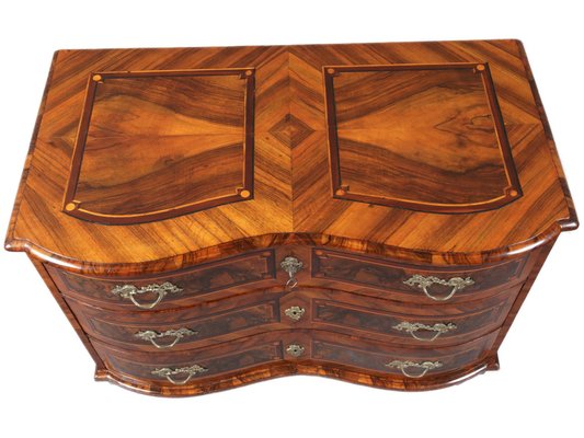 A Handsome Baroque Four Drawer Walnut Chest with Original Shaped Marble Top A Handsome Baroque Four Drawer Walnut Chest with Original Shaped Marble Top