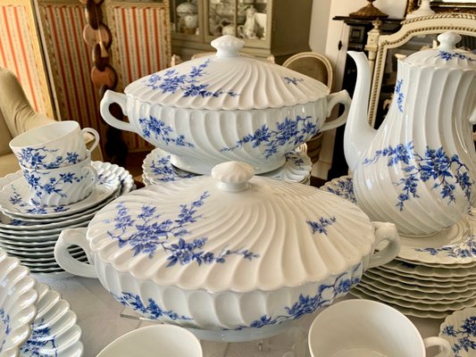 Vintage Porcelain Dinnerware with Cerise Blue Pattern from