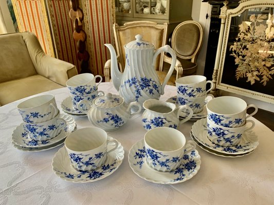 Vintage Porcelain Dinnerware with Cerise Blue Pattern from