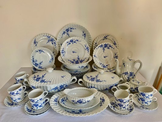 Vintage Porcelain Dinnerware with Cerise Blue Pattern from
