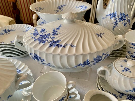 Vintage Porcelain Dinnerware with Cerise Blue Pattern from