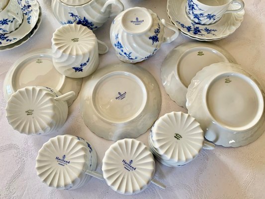 Vintage Porcelain Dinnerware with Cerise Blue Pattern from