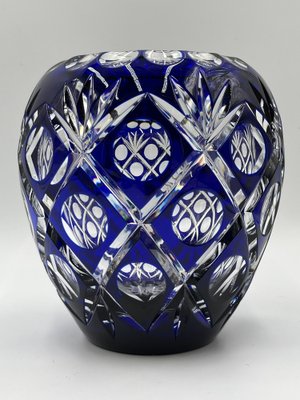 Bohemian Bulbous Crystal Vase in Cobalt Blue, 1950s for sale at Pamono