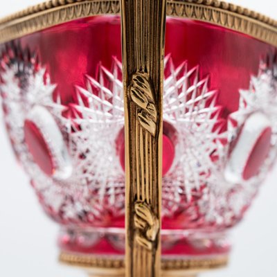 Red Crystal and Bronze Centerpiece Bowl by Martin Benito, Paris