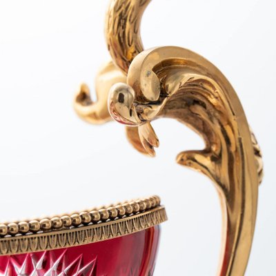 Red Crystal and Bronze Centerpiece Bowl by Martin Benito, Paris