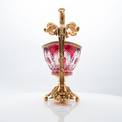 Red Crystal and Bronze Centerpiece Bowl by Martin Benito, Paris