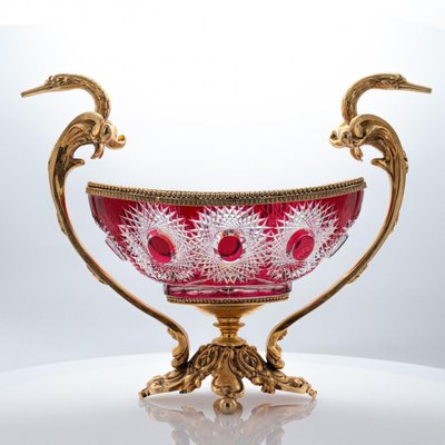 Red Crystal and Bronze Centerpiece Bowl by Martin Benito, Paris