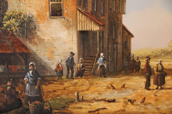 Dick De Vries, Dutch Countryside Idyll, 20th Century, Oil on Wood