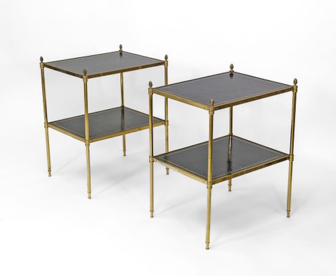 Seven Tier Gilt Metal and Metal Etagere with Leather Shelves Seven Tier Gilt Metal and Metal Etagere with Leather Shelves