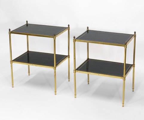 Seven Tier Gilt Metal and Metal Etagere with Leather Shelves Seven Tier Gilt Metal and Metal Etagere with Leather Shelves