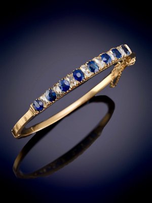 Antique Victorian Natural Blue Sapphire and Diamonds Bracelet