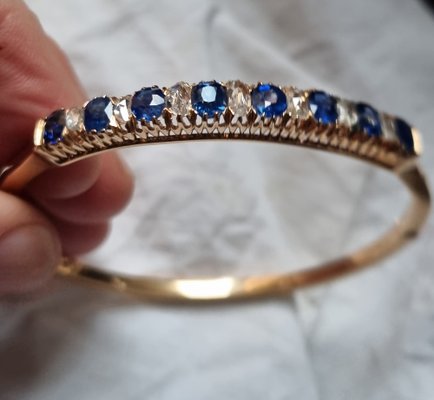 Antique Victorian Natural Blue Sapphire and Diamonds Bracelet