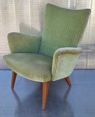 Vintage Chair with Beech and Green Fabric, 1960s for sale at Pamono