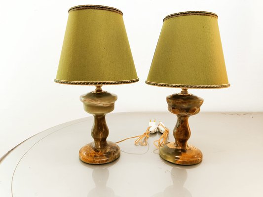 Onyx Table Lamp with Fabric Lampshade for sale at Pamono