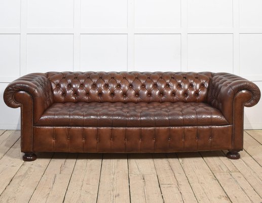 Brown Leather Deep Buttoned Chesterfield Sofa, 1890s for sale at